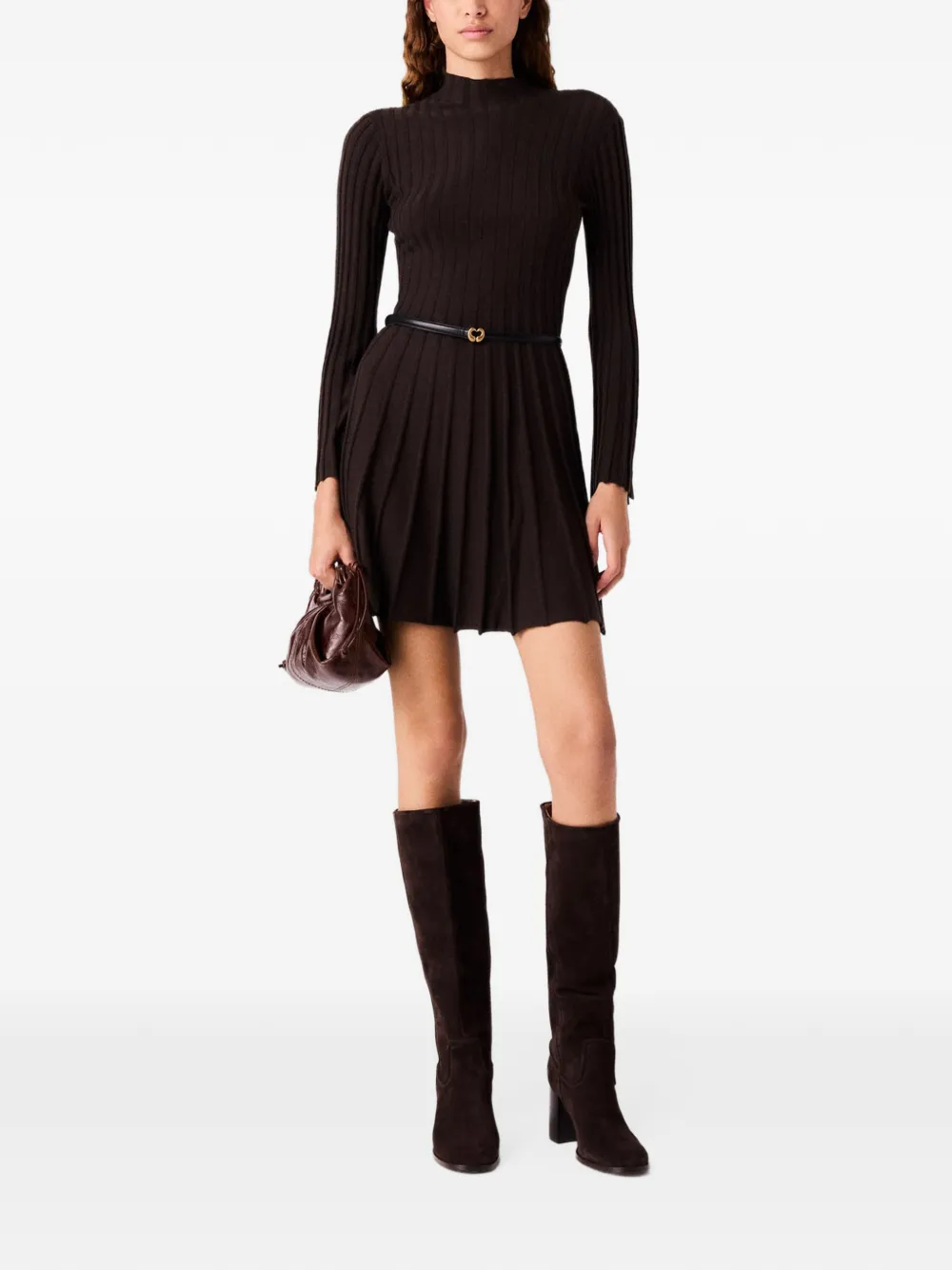 Maje Mini-jurk met hoge hals Bruin