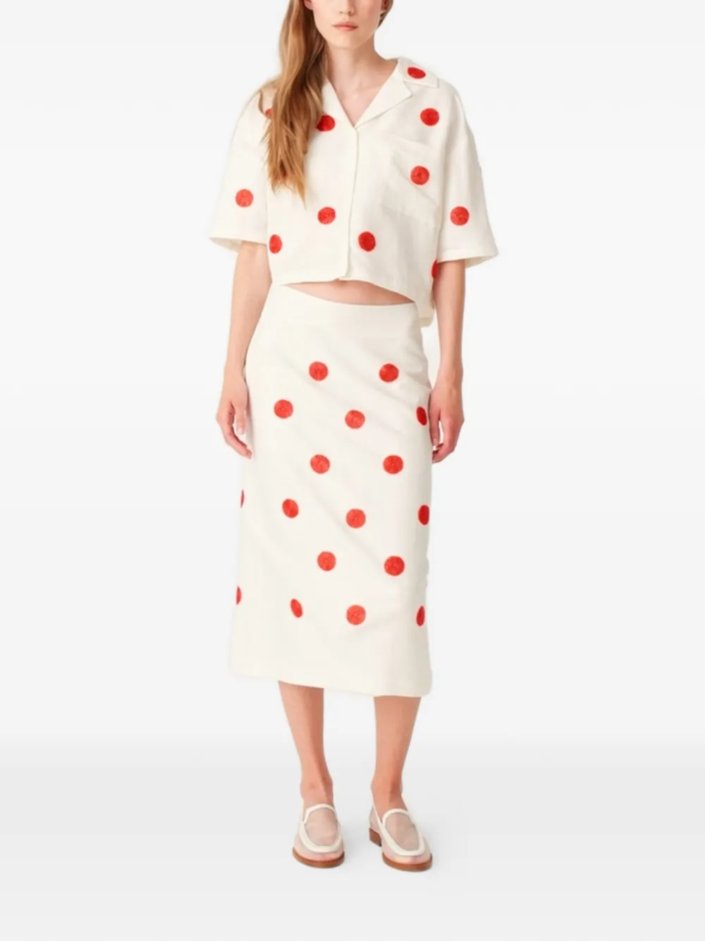 Maje x Blanca Miró cropped blouse met stippen Beige
