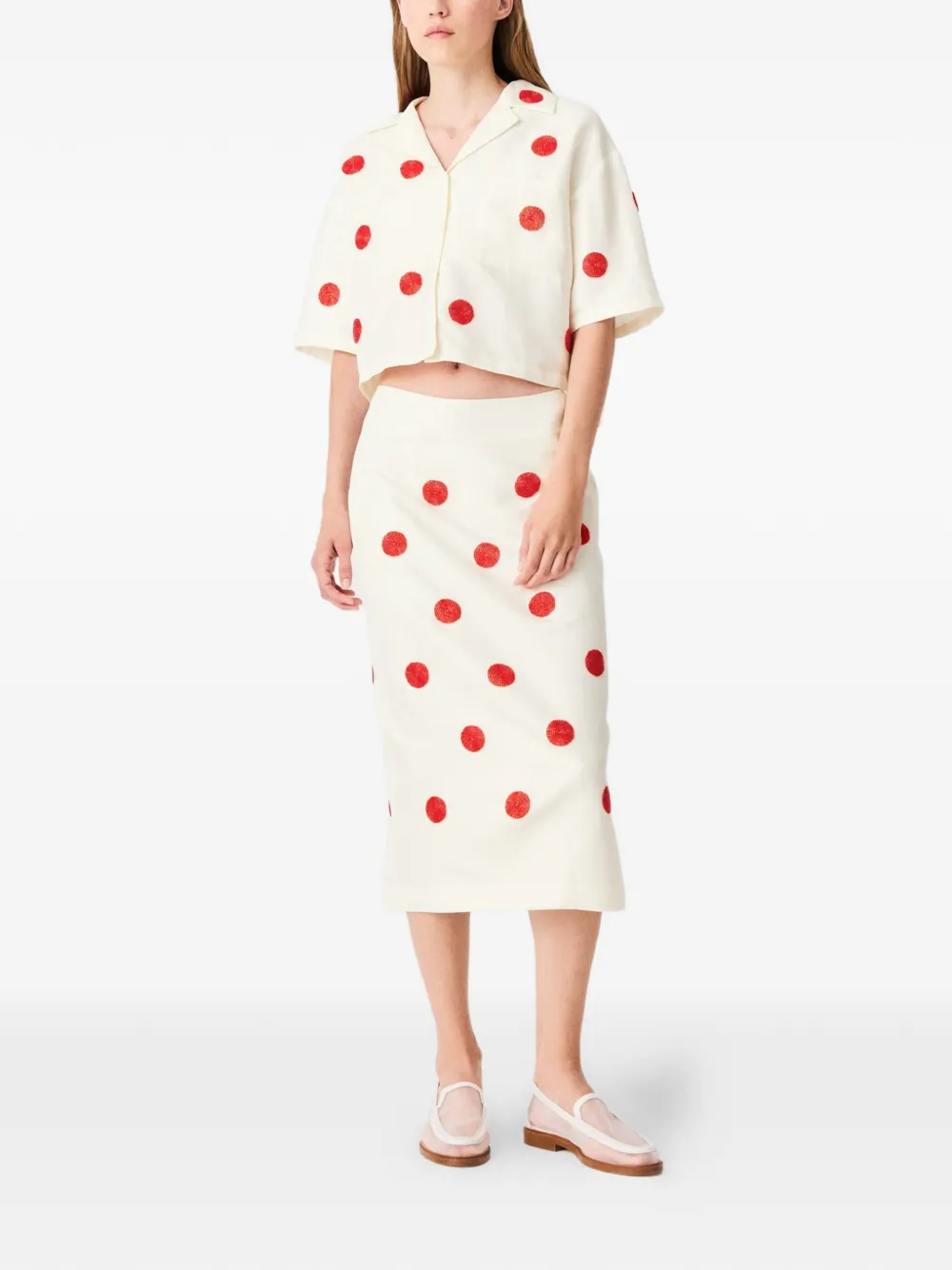 Maje x Blanca Miró cropped blouse met stippen Beige