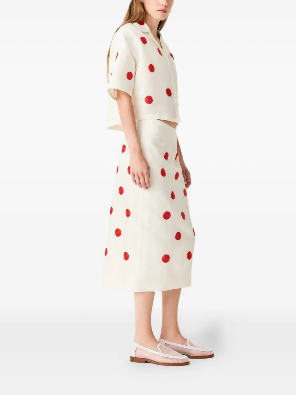 Maje x Blanca Miró cropped blouse met stippen Beige