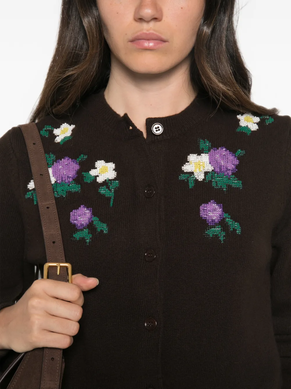Maje Vest met bloemenkant Bruin
