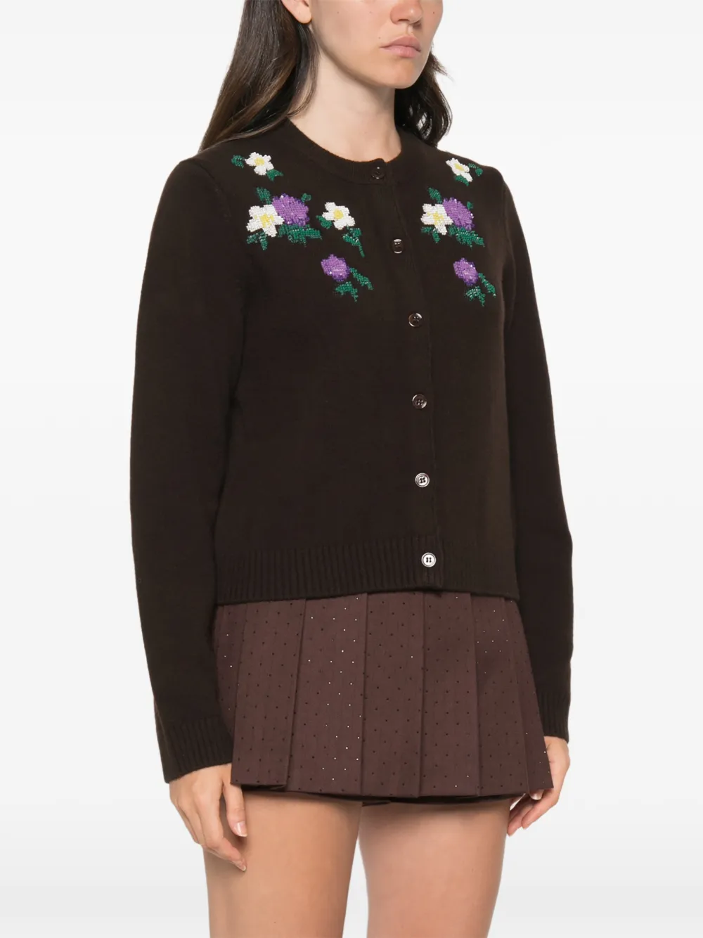 Maje Vest met bloemenkant Bruin