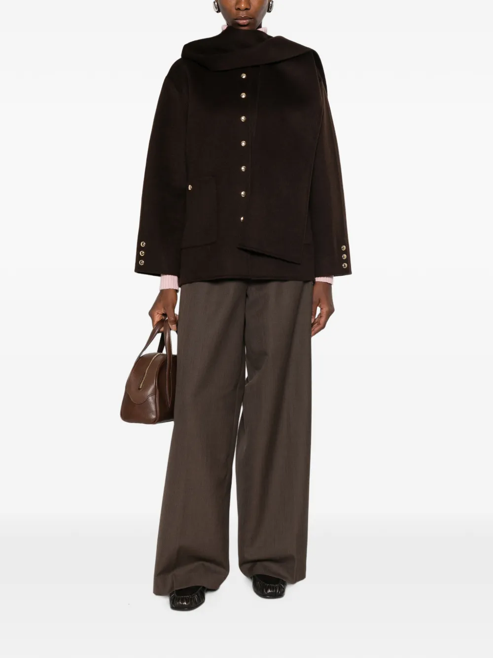 Maje hooded button-up single-breasted coat Bruin