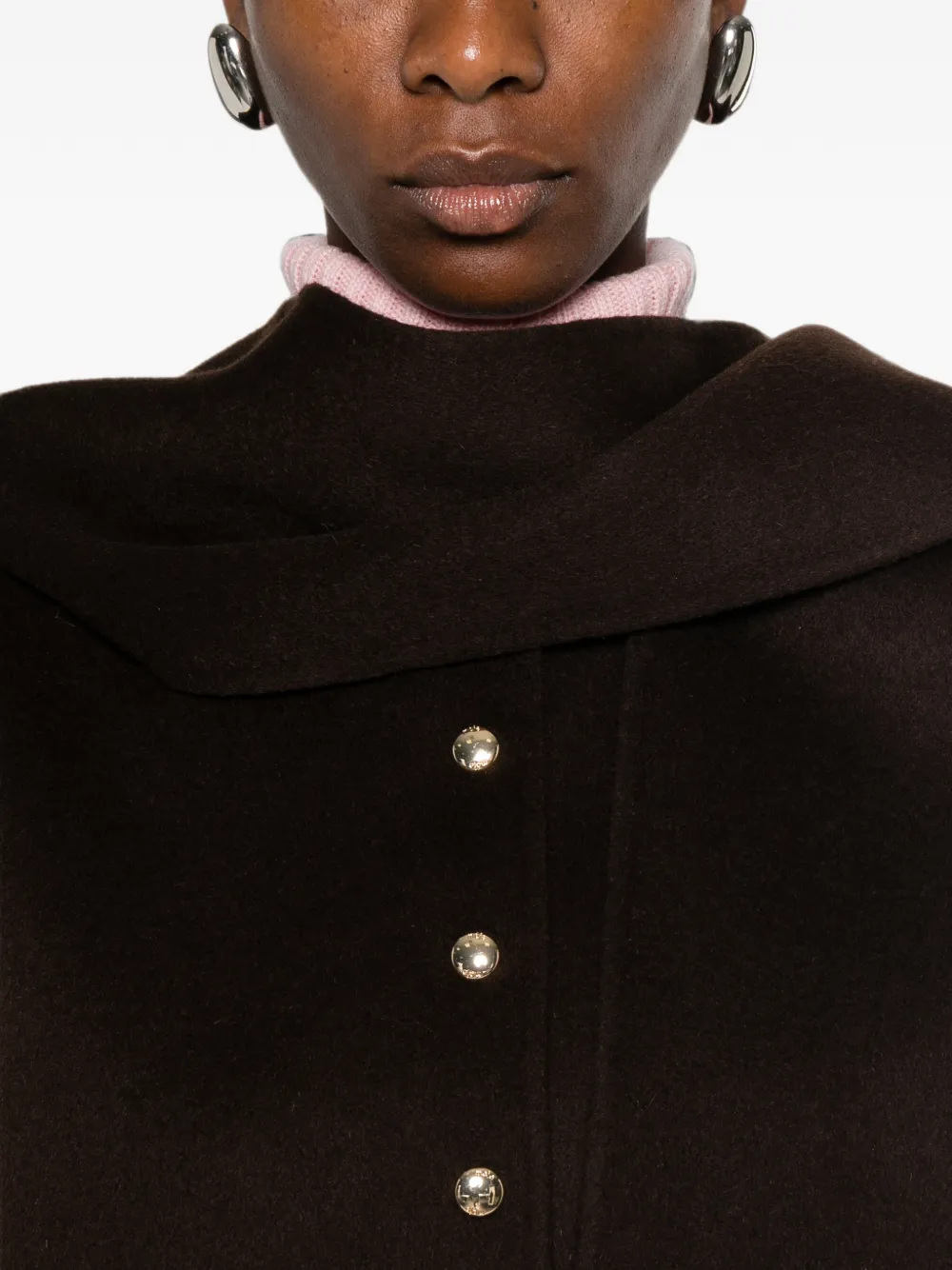 Maje hooded button-up single-breasted coat Bruin