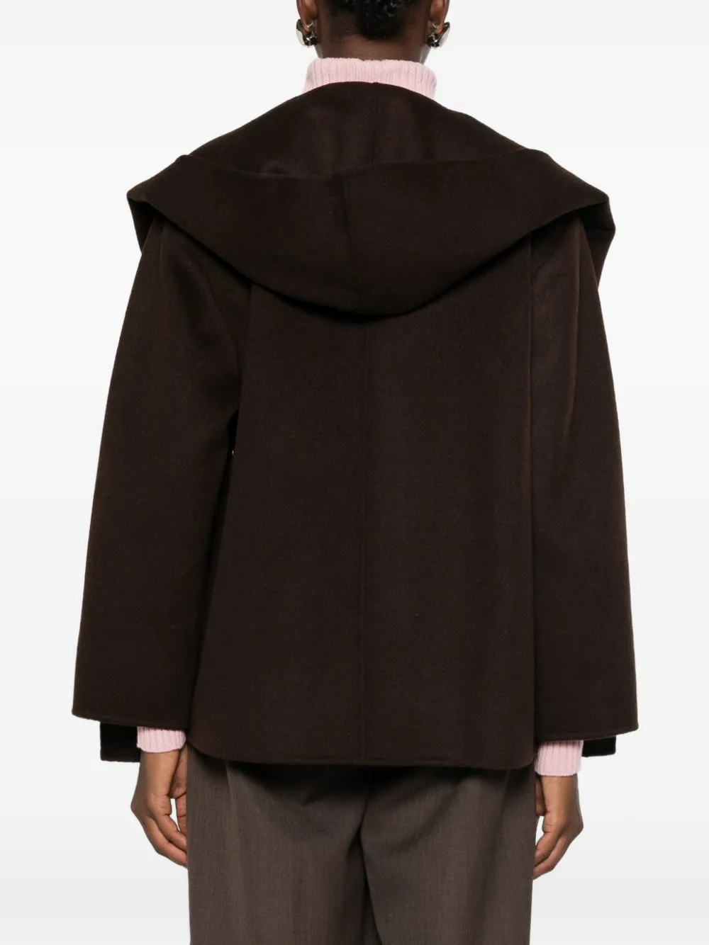 Maje hooded button-up single-breasted coat Bruin