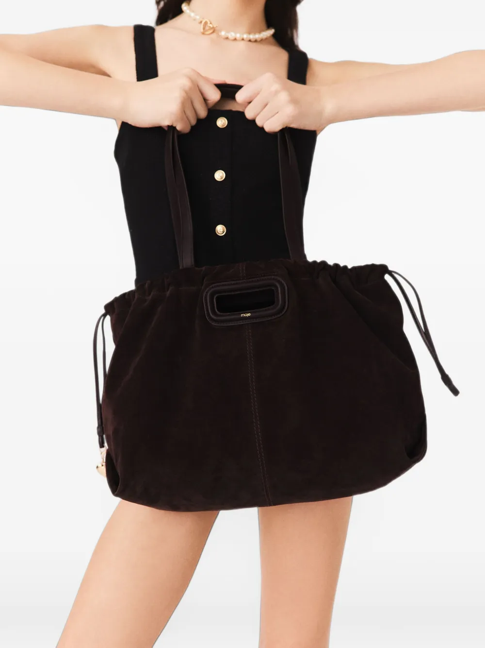 Maje suede Milpli tote bag Zwart