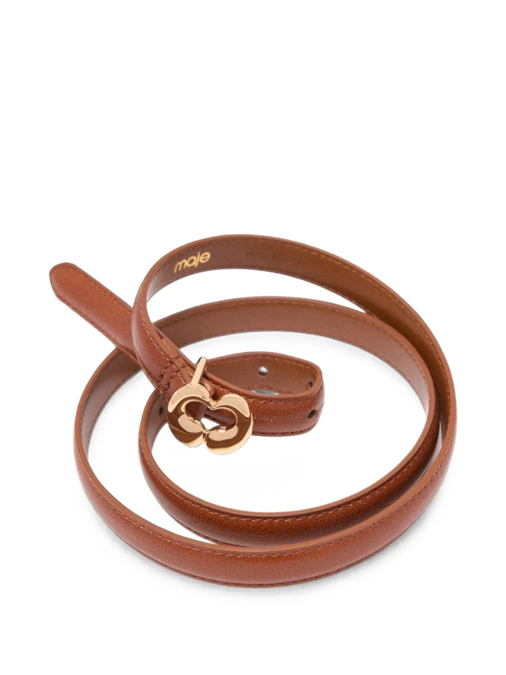 Maje Smalle leren riem met logo Bruin