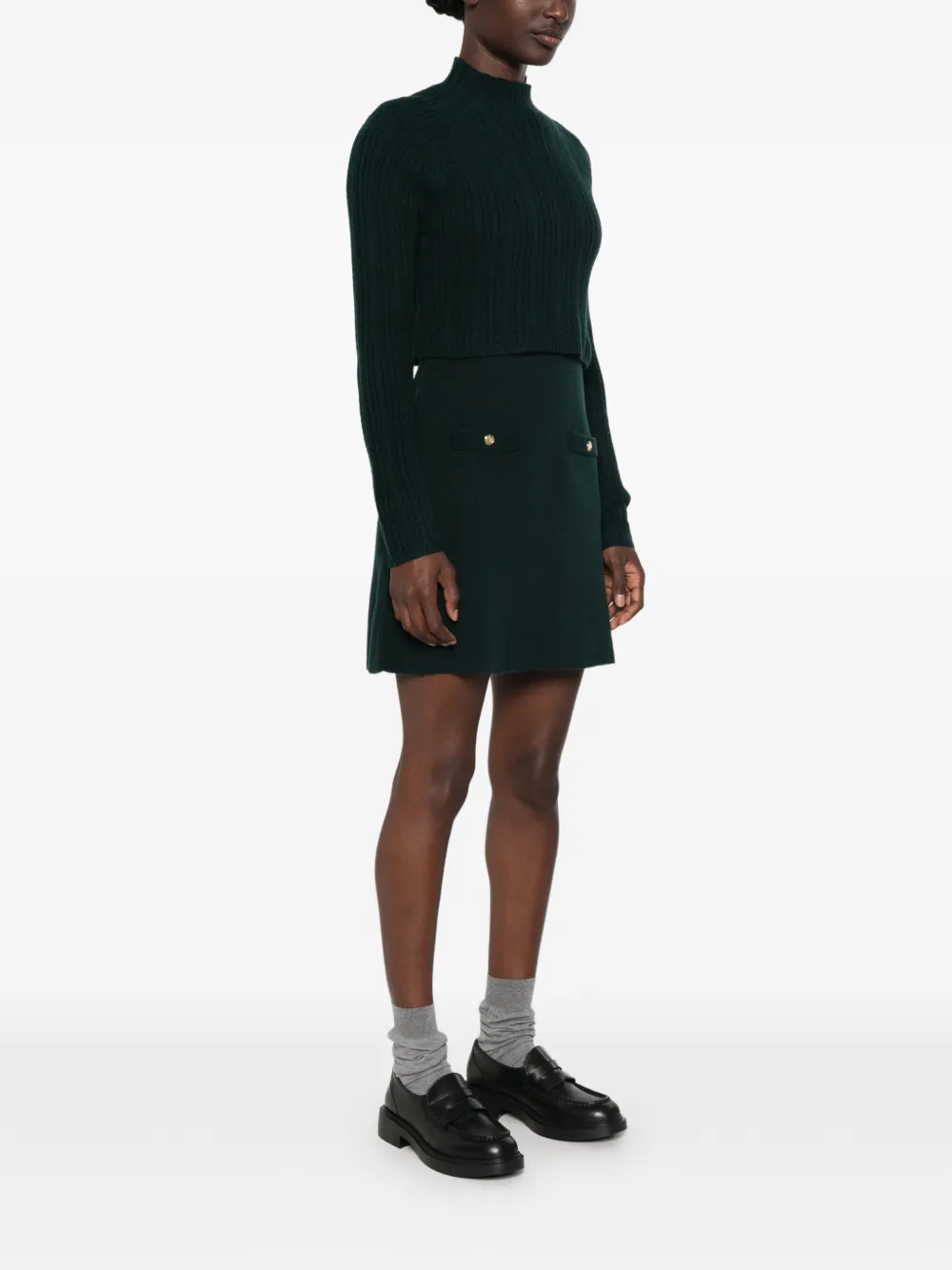 Maje Ribgebreide mini-jurk en trui Groen