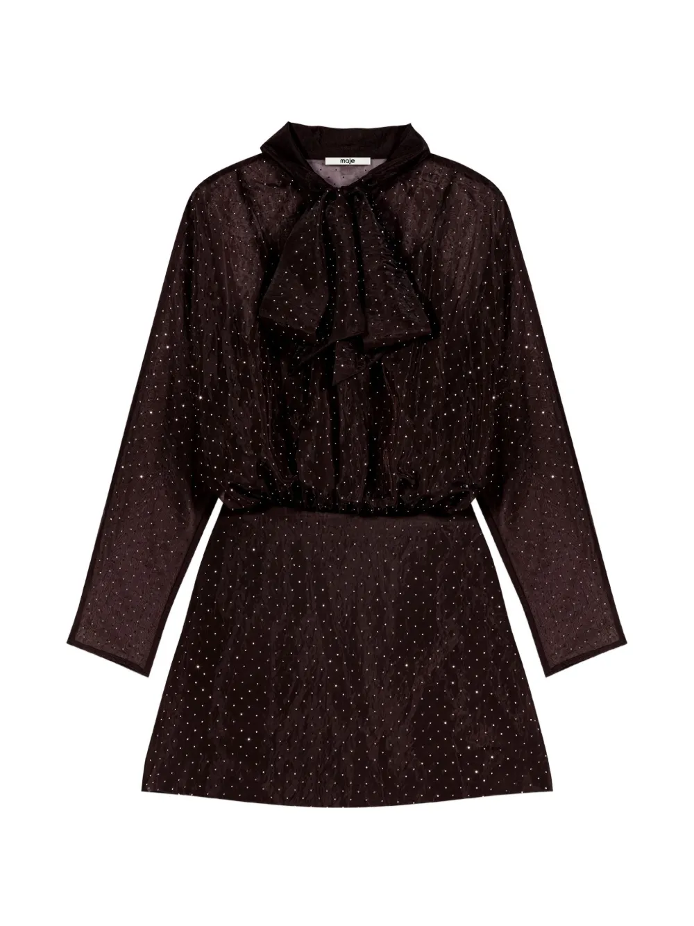 Maje rhinestone-embellished long-sleeve mini dress - Marrone