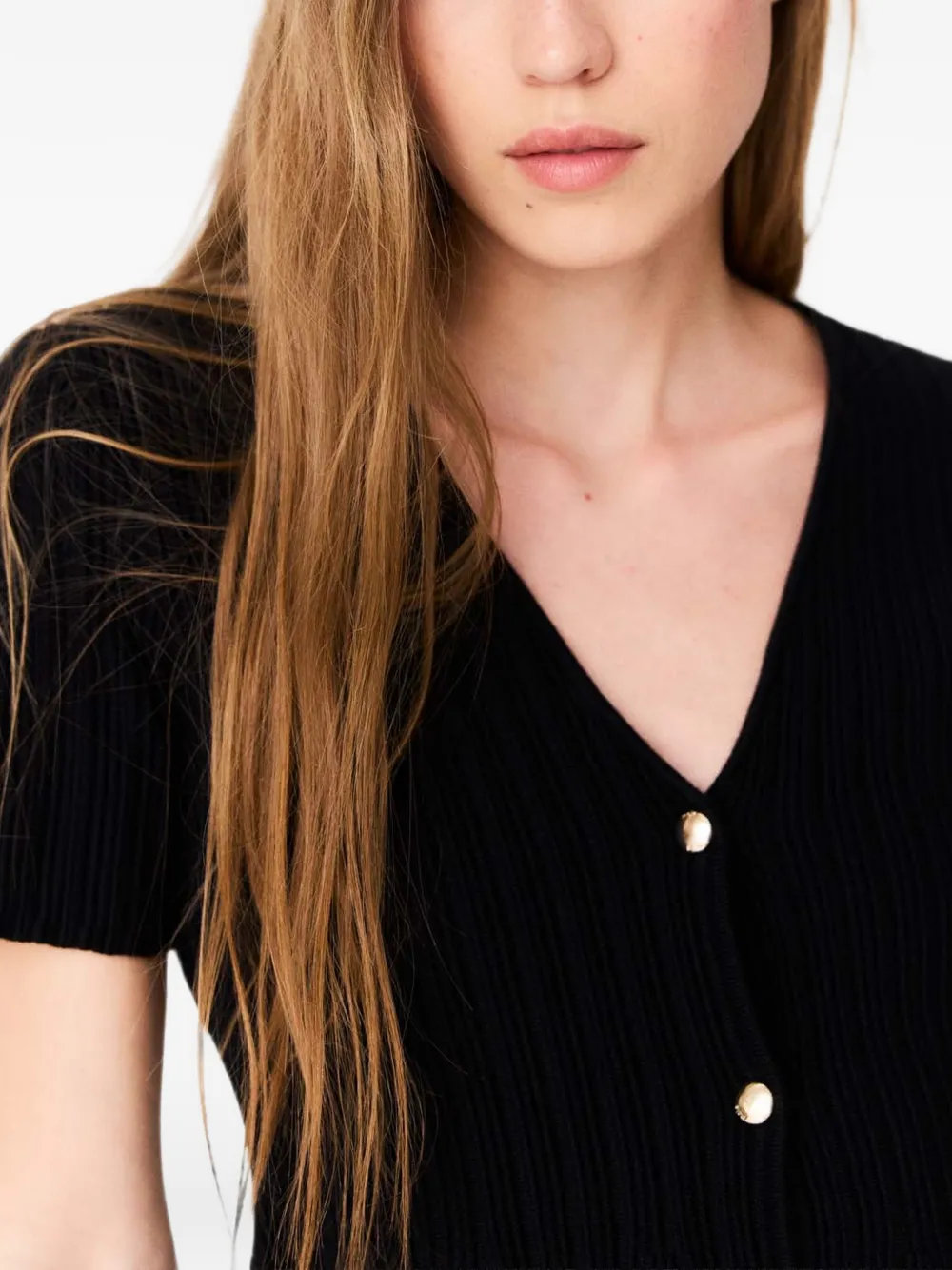 Maje Ribgebreid vest met ruches Zwart