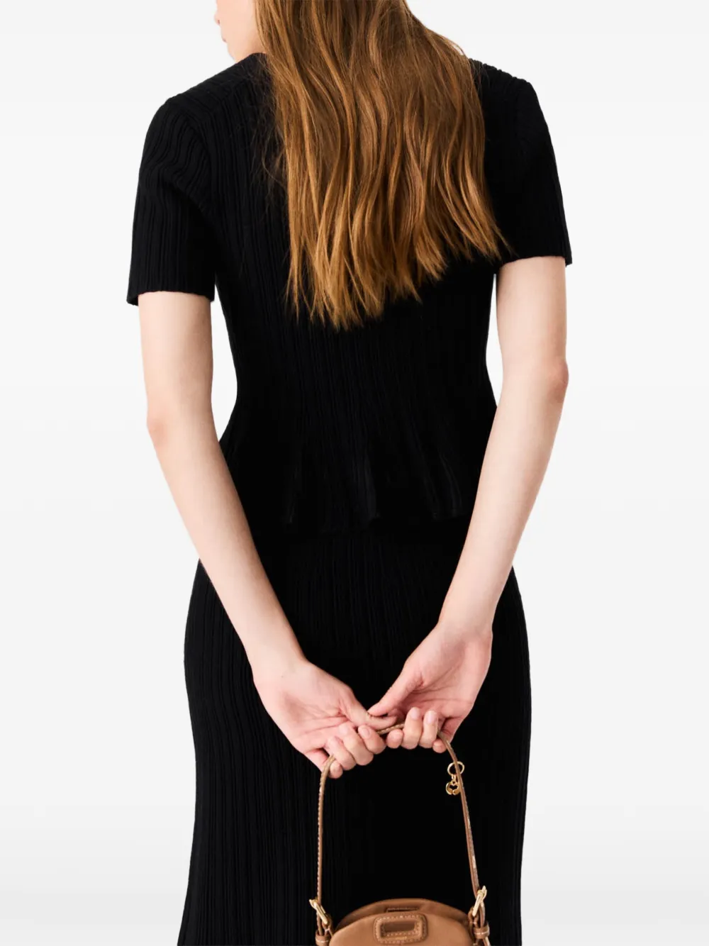Maje Ribgebreid vest met ruches Zwart