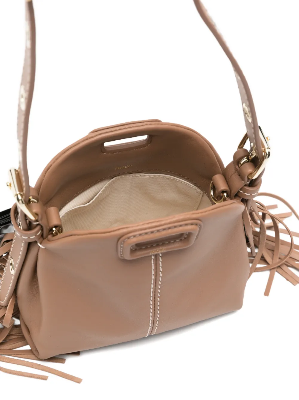 Maje Leren mini-tas met franje Bruin