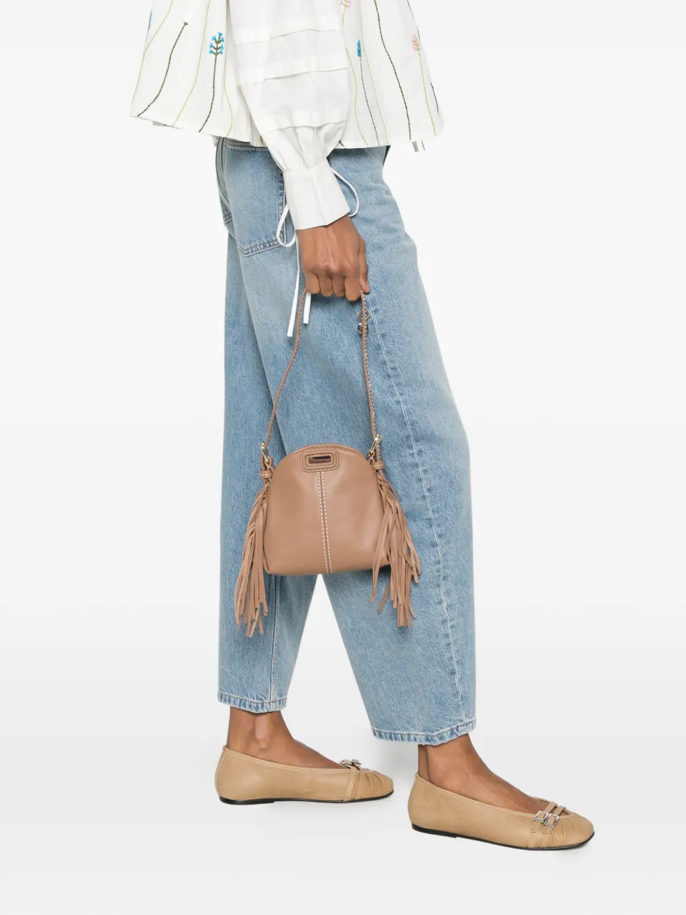  Maje Bolso Mini Con Flecos - Marrón 