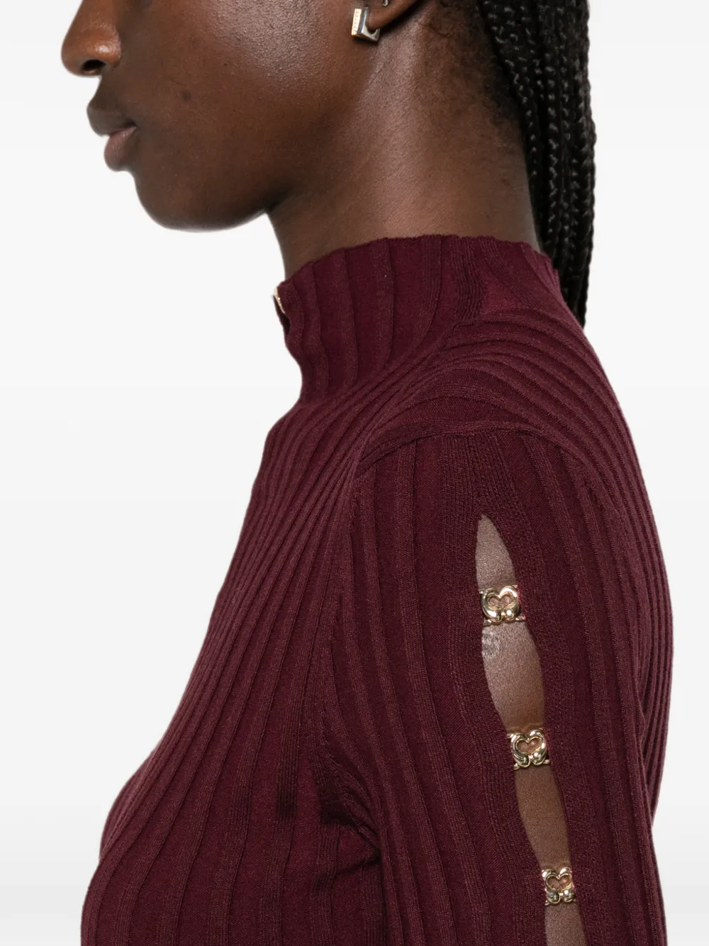 Maje Ribgebreide midi-jurk met trechterhals Rood