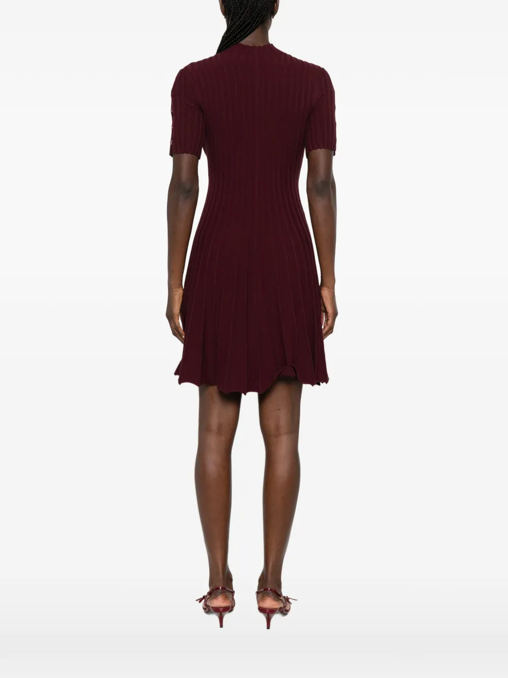 Maje Ribgebreide midi-jurk met trechterhals Rood