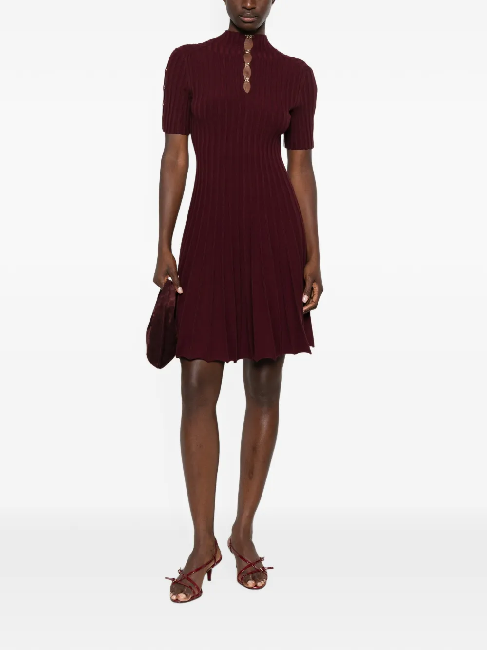 Maje Ribgebreide midi-jurk met trechterhals Rood