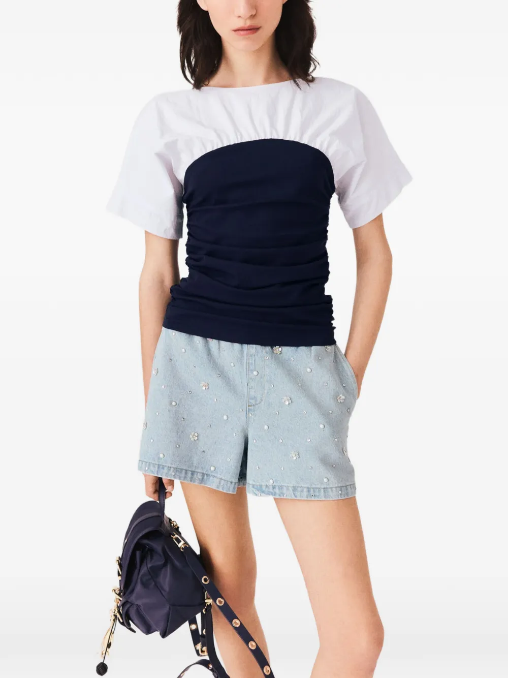 Maje ruched short-sleeve T-shirt - Bianco