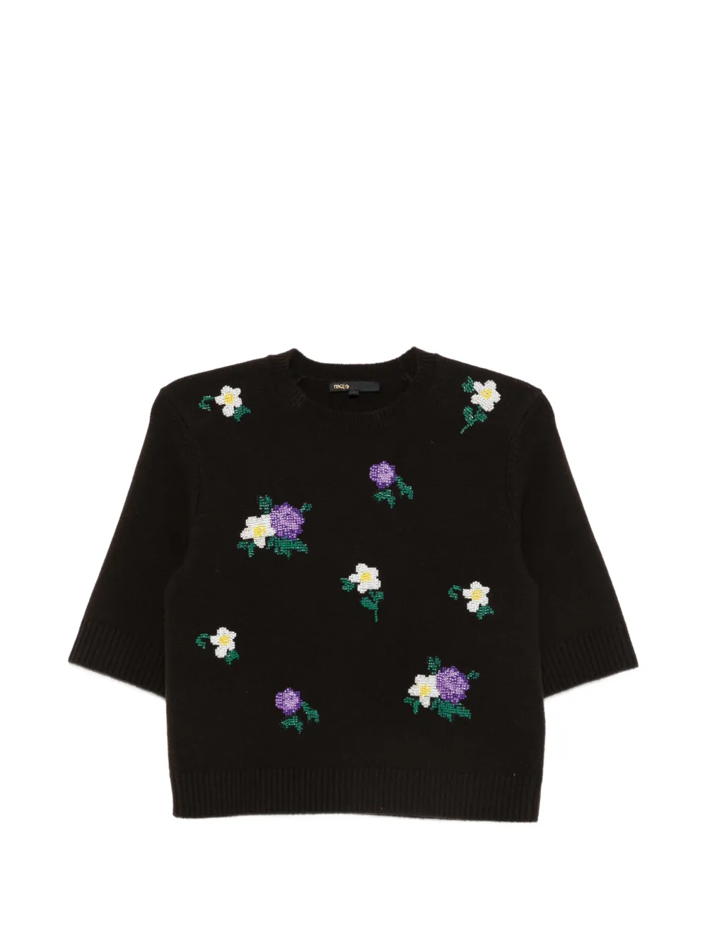 Maje floral-beaded short-sleeve T-shirt
