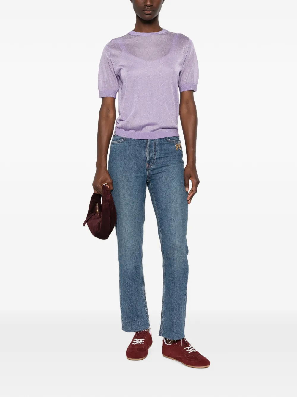 Maje Twee T-shirten met metallic draad en korte mouwen Paars