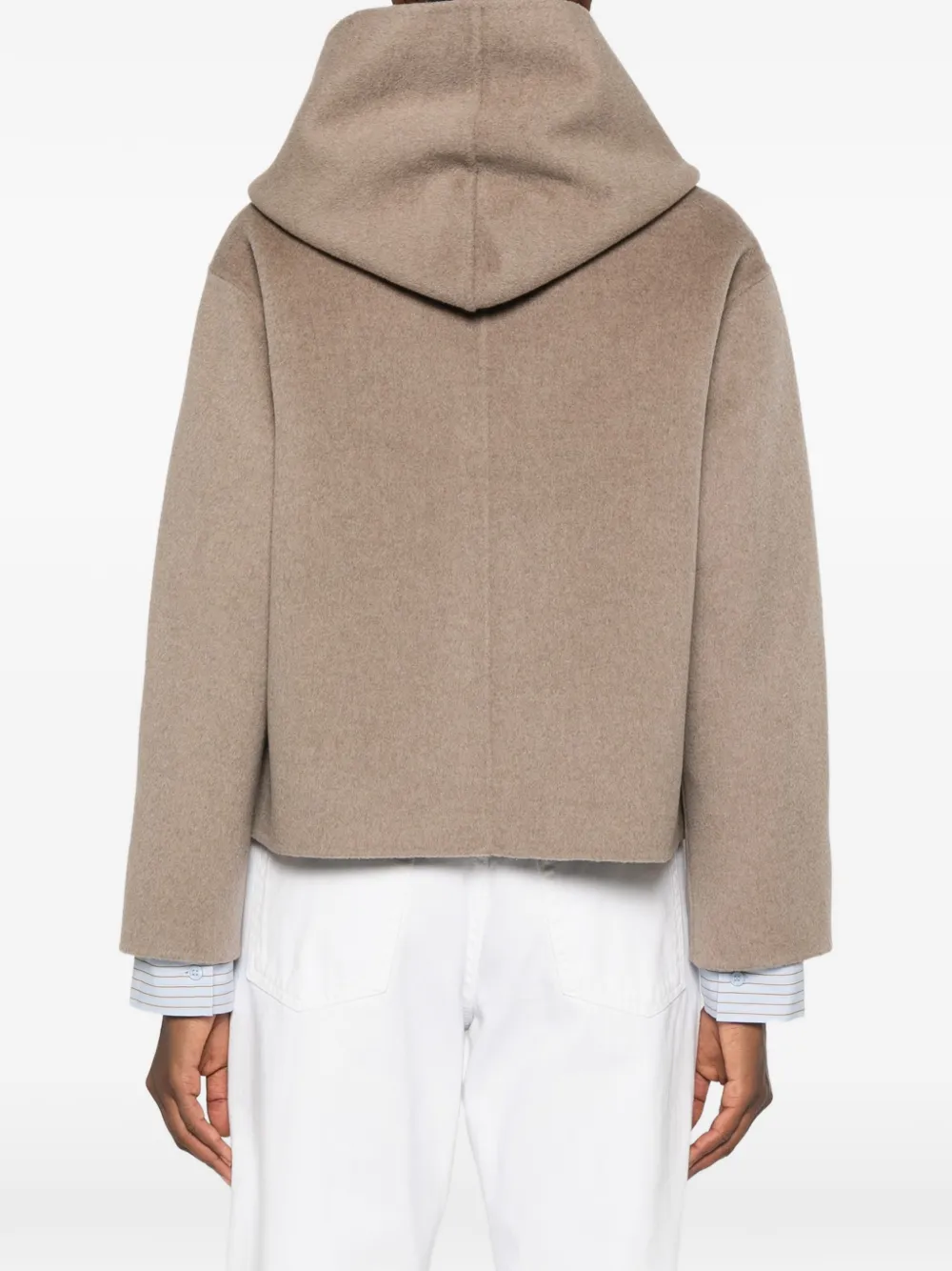 Maje Jas met enkele rij knopen en capuchon Beige