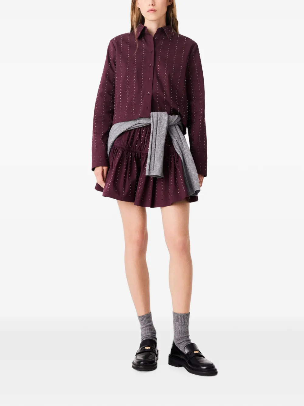 Maje Cropped katoenen blouse met stras Rood