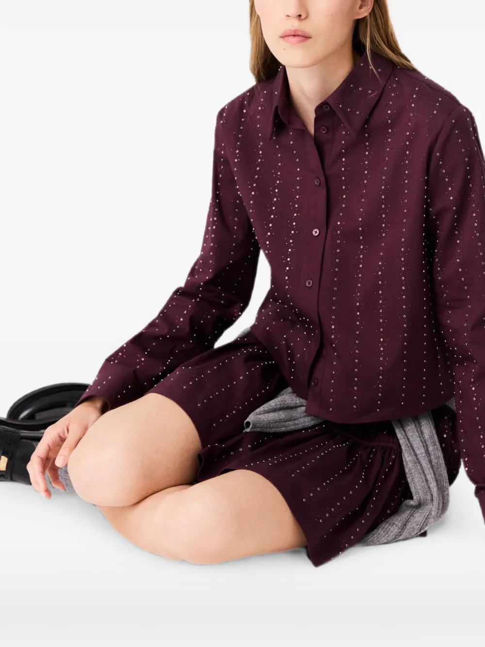 Maje Cropped katoenen blouse met stras Rood