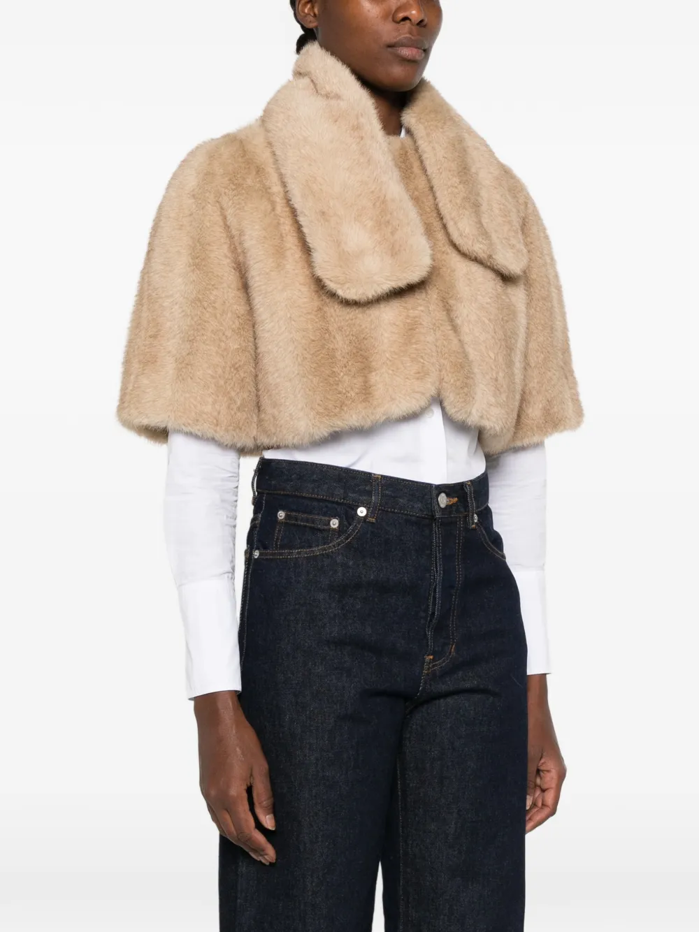 Maje Jas van imitatiebont verfraaid met strik Beige