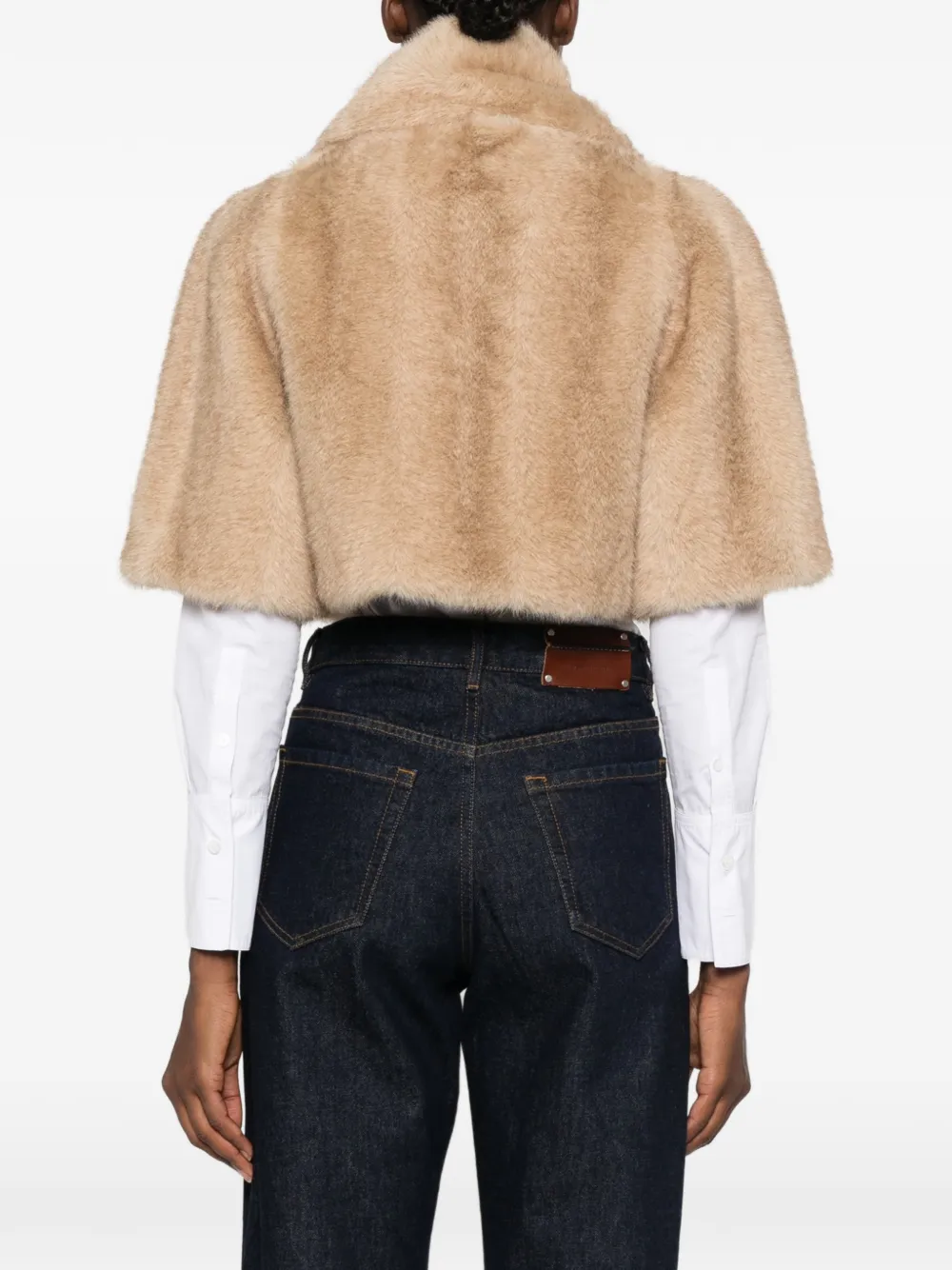 Maje Jas van imitatiebont verfraaid met strik Beige