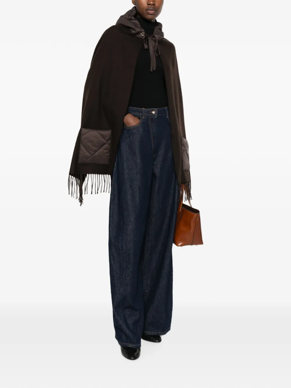 Maje Poncho met franje Bruin