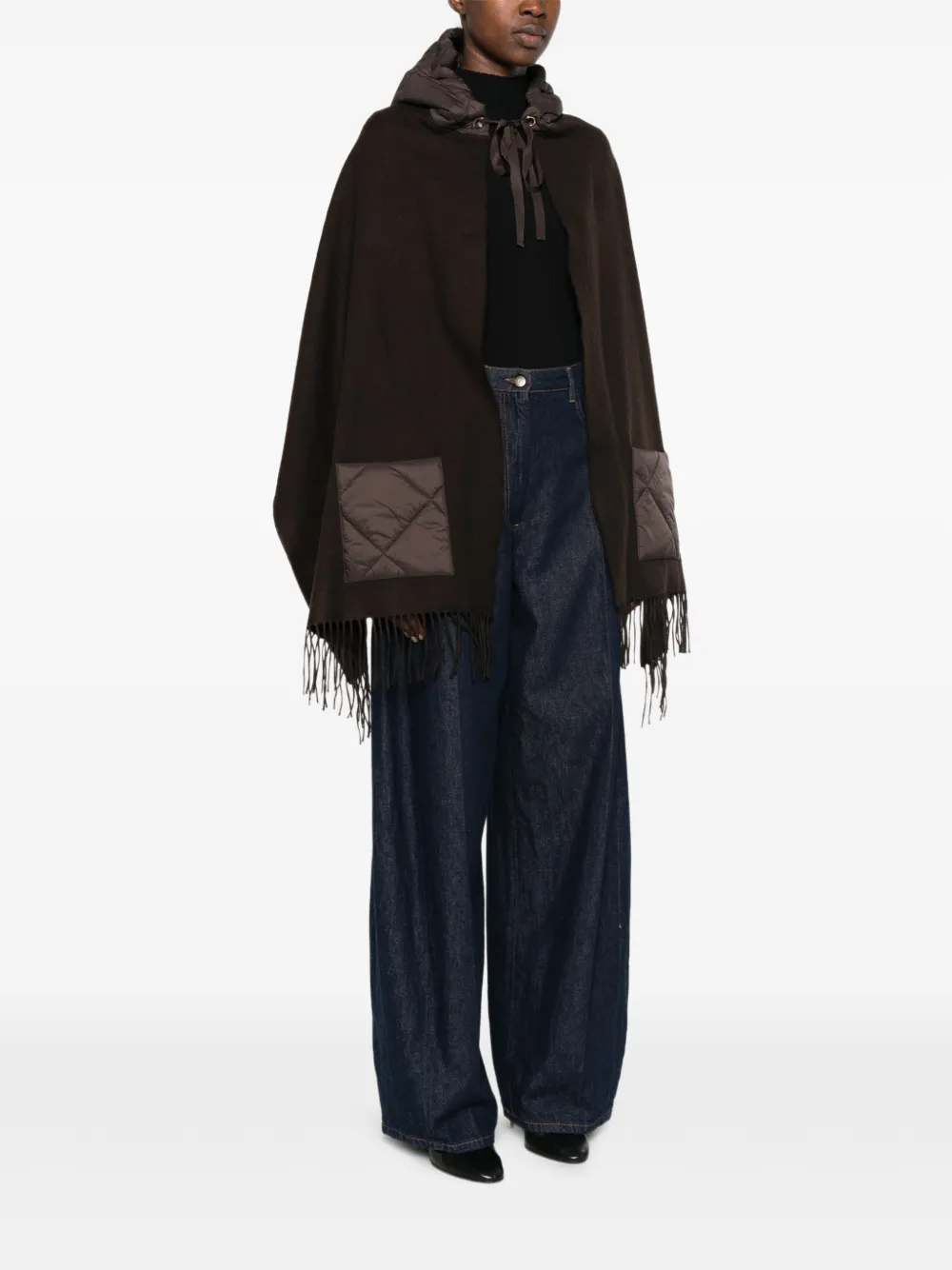 Maje Poncho met franje Bruin