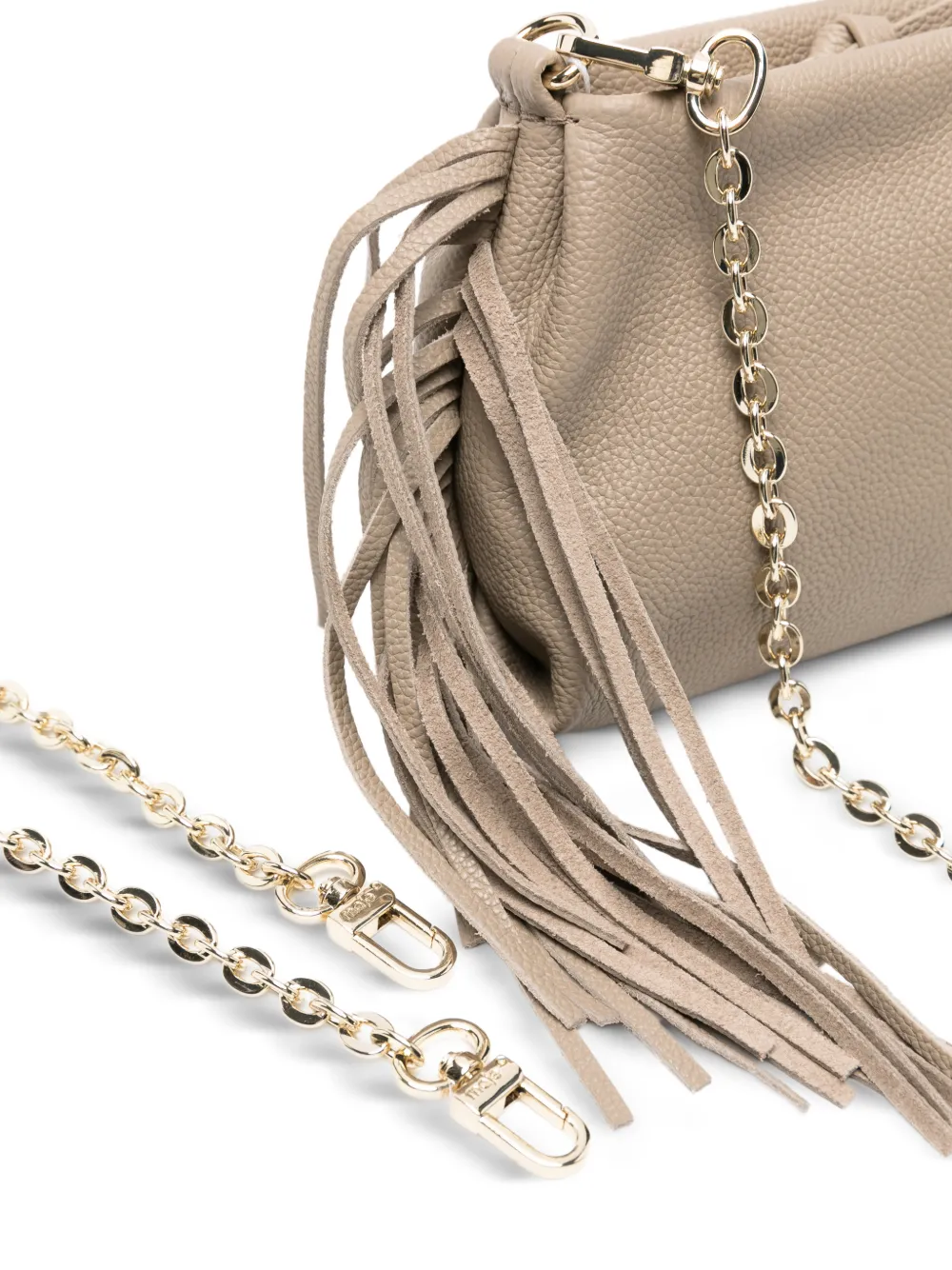 Maje Miss M clutch van bewerkt leer met franje Beige