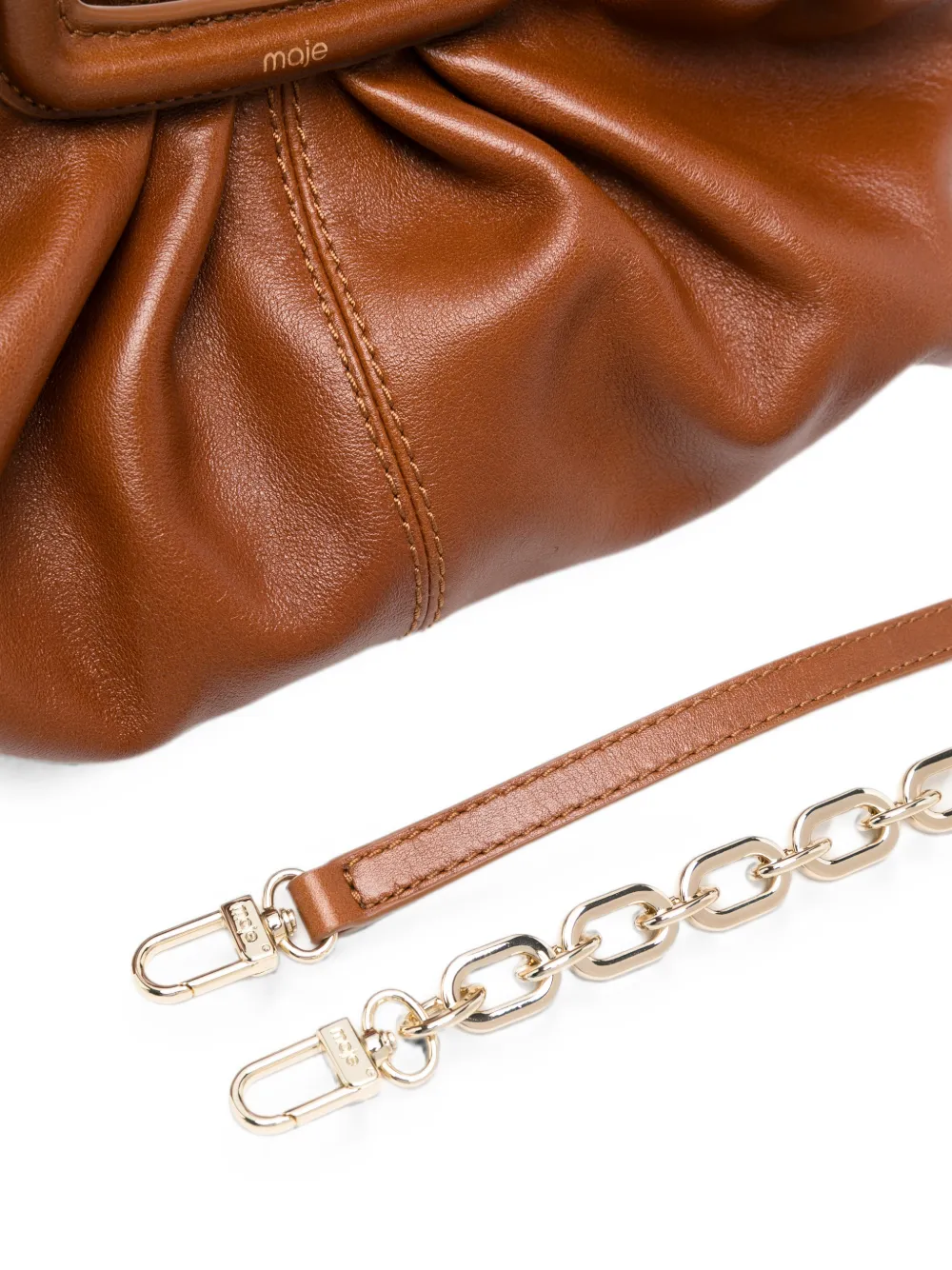 Maje Leren clutch met gesmockt detail Bruin