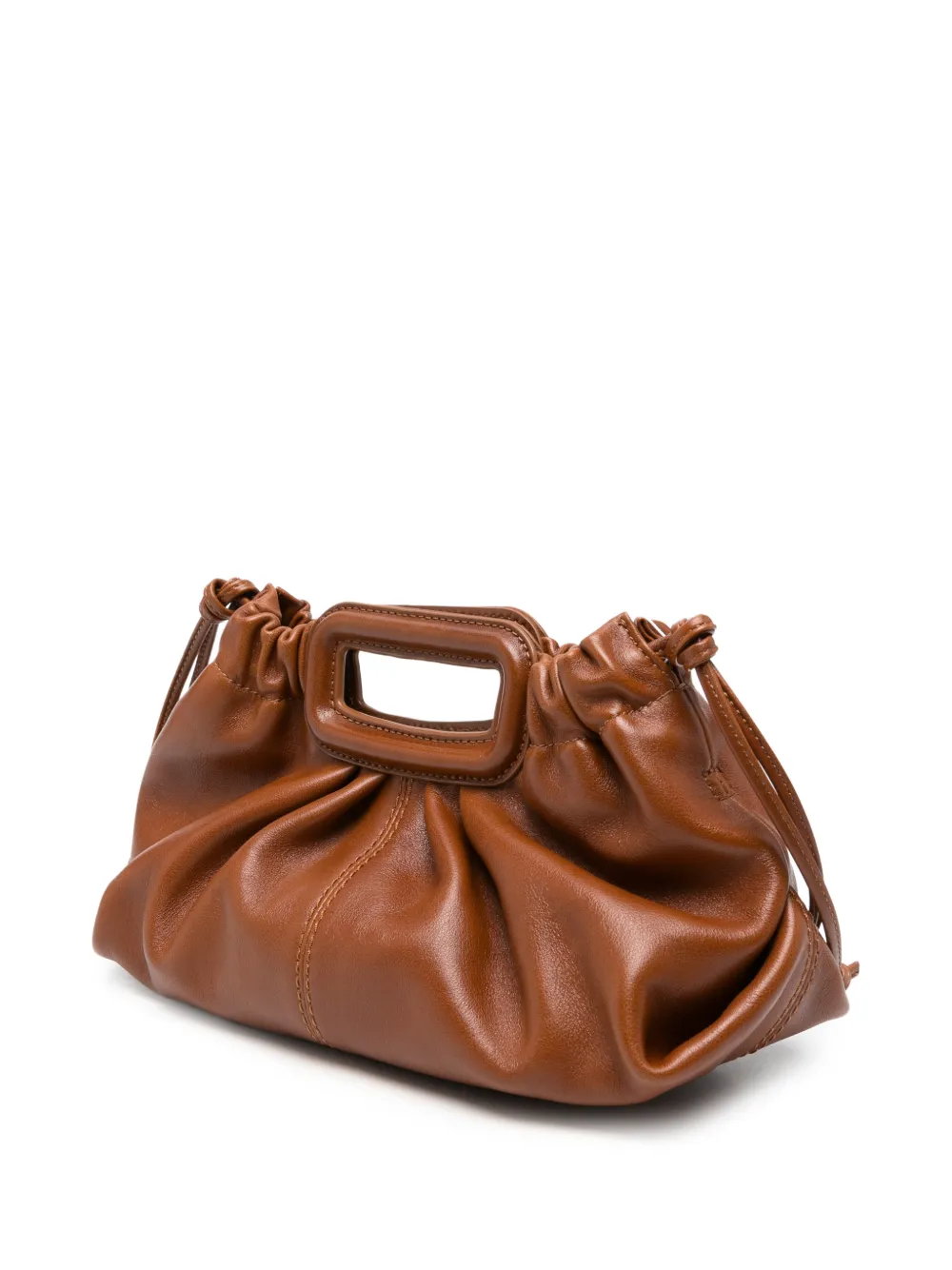 Maje Leren clutch met gesmockt detail Bruin