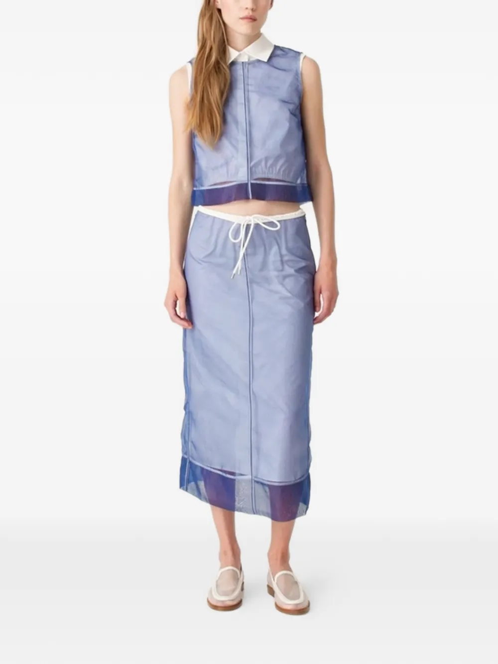 Maje x Blanca Miró mouwloze blouse met organza laag Blauw