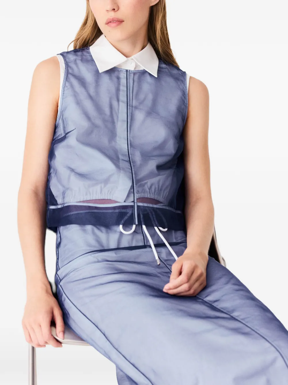 Maje x Blanca Miró mouwloze blouse met organza laag Blauw