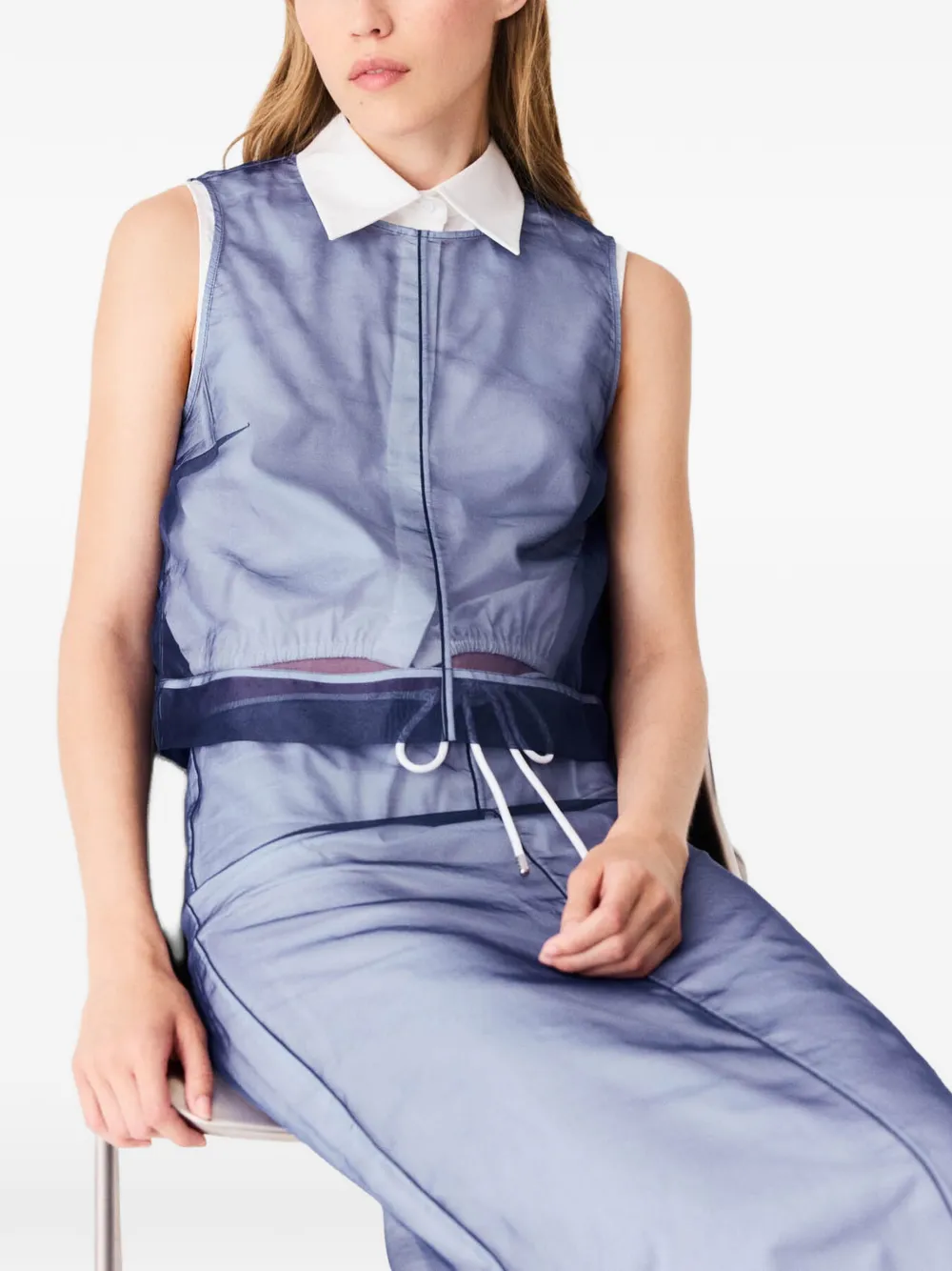 Maje x Blanca Miró mouwloze blouse met organza laag Blauw