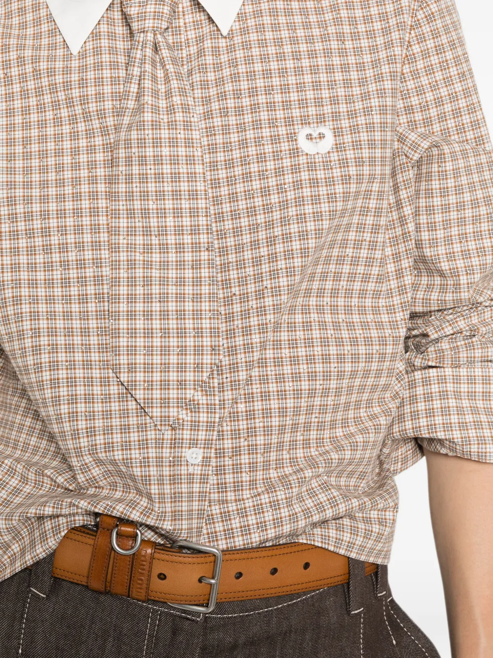 Maje Geruite blouse verfraaid met stras Beige