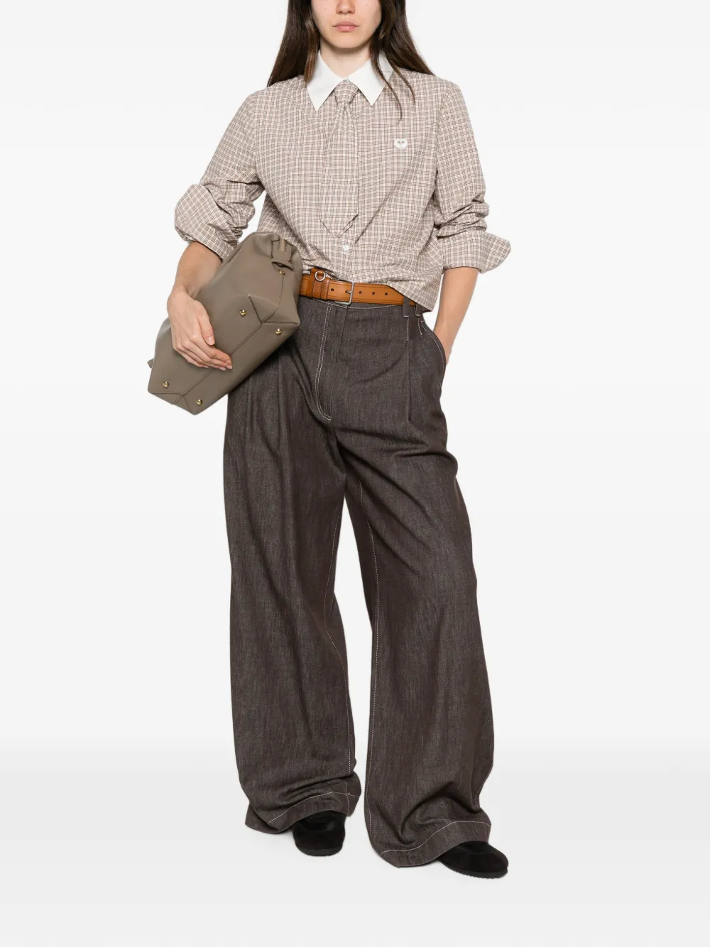 Maje Geruite blouse verfraaid met stras Beige