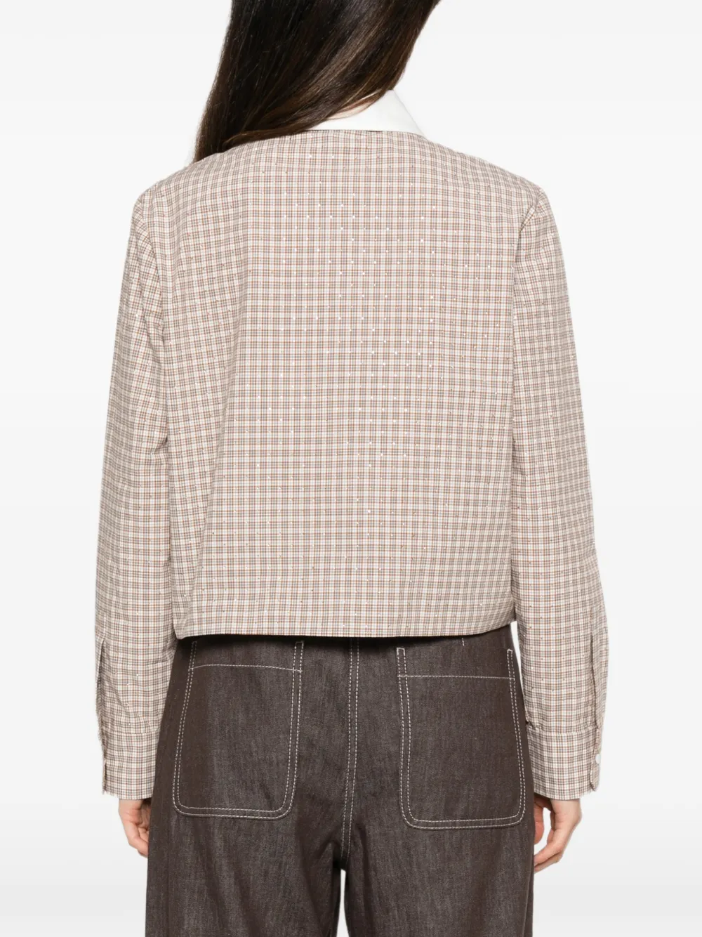 Maje Geruite blouse verfraaid met stras Beige