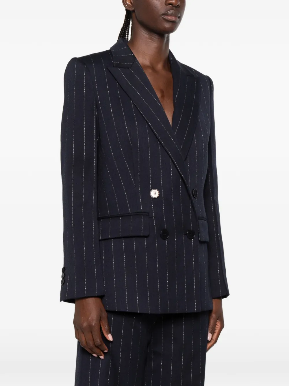 Maje Blazer met krijtstreep en dubbele rij knopen Blauw