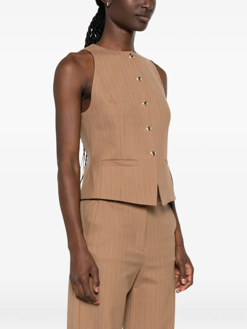 Maje Gestreept gilet met knoopsluiting Beige