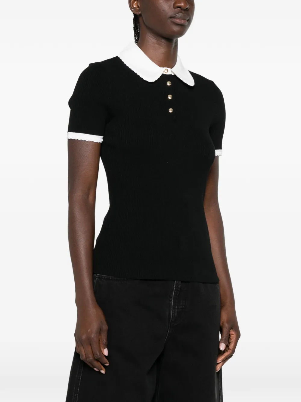 Maje Poloshirt met contrasterende kraag Zwart