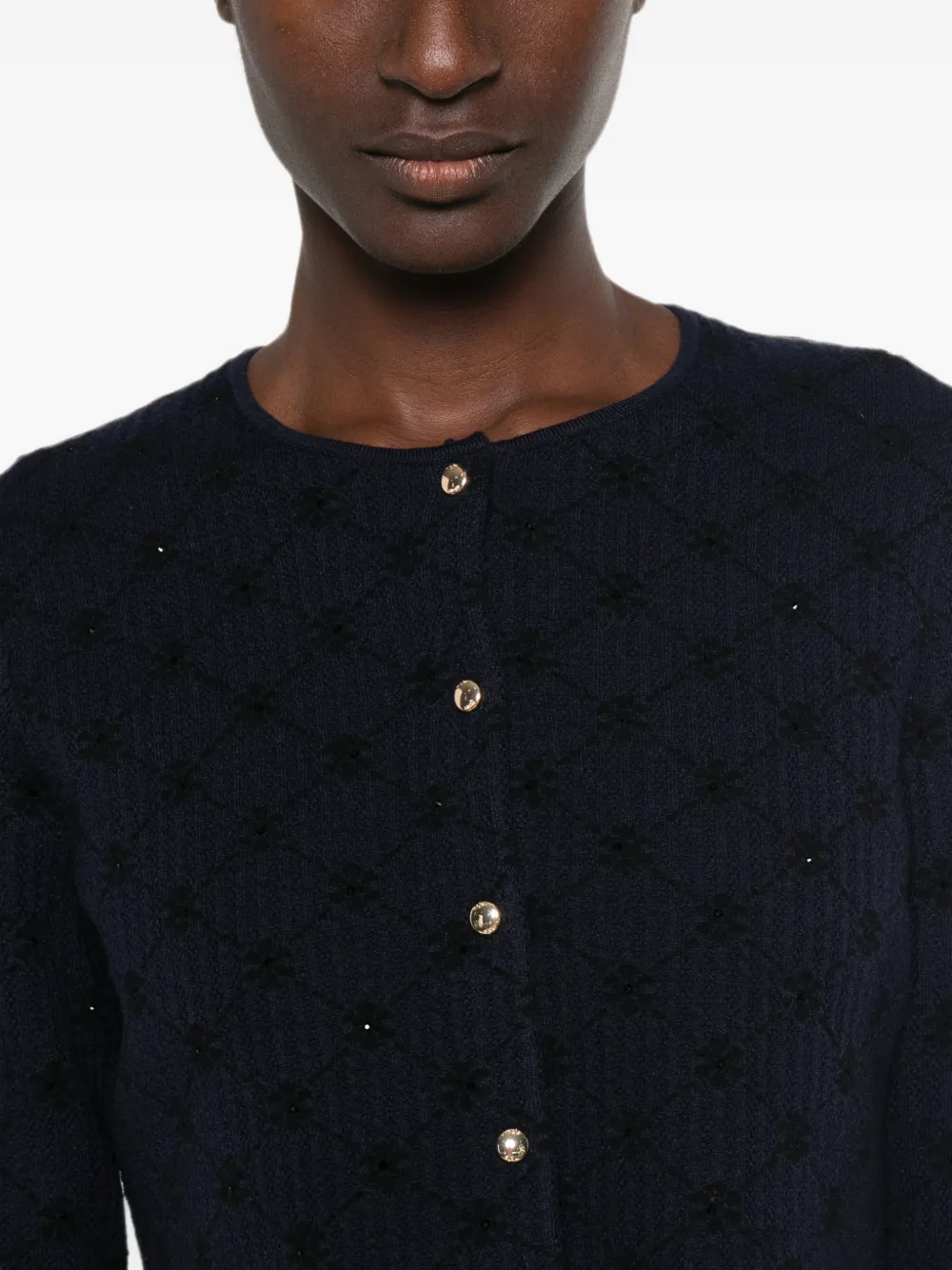 Maje Pointelle gebreid vest verfraaid met pailletten Blauw