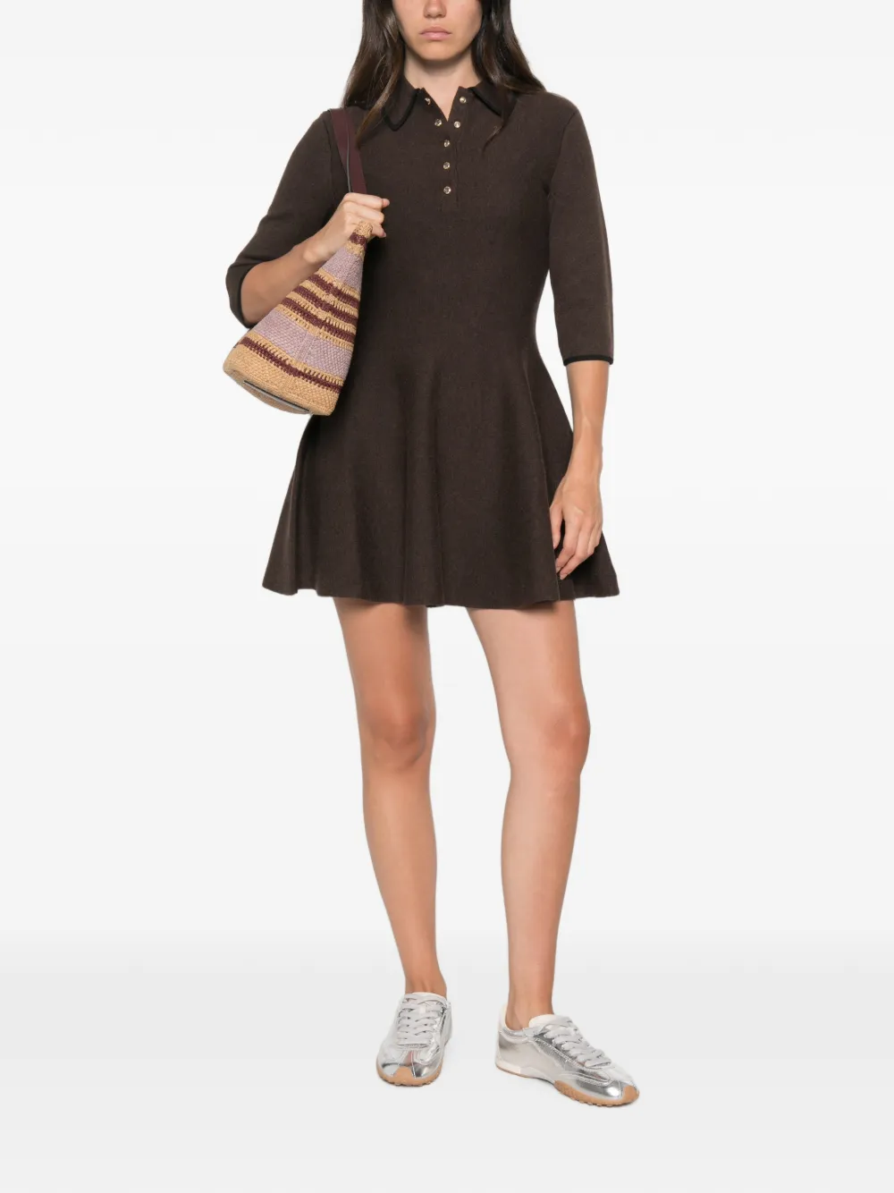 Maje Button-up mini-jurk met kraag Bruin