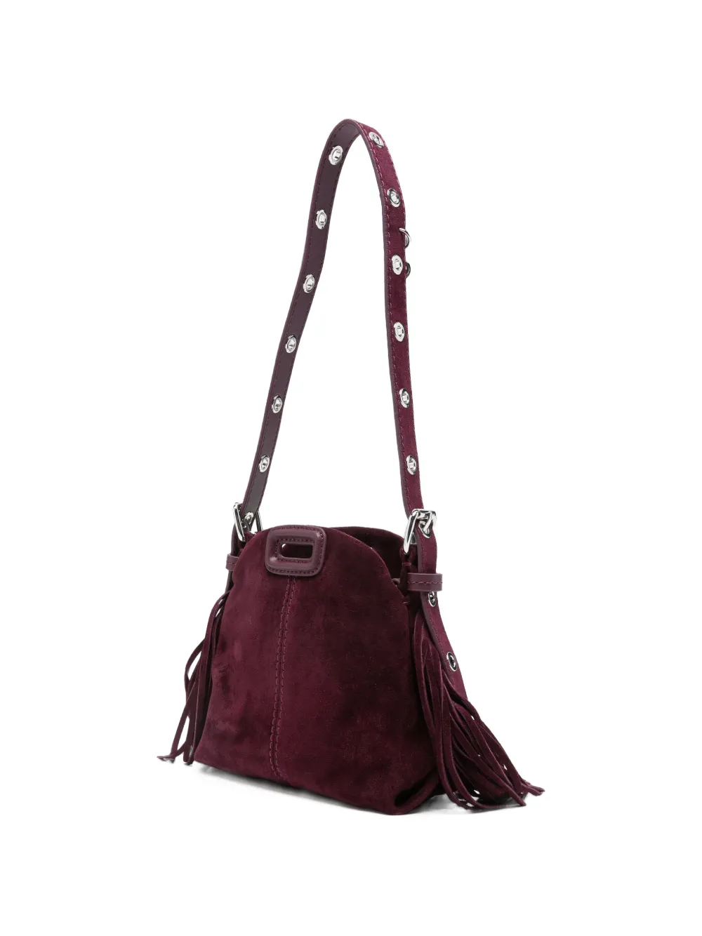 Maje Mini-tas met kettingband en franje Paars