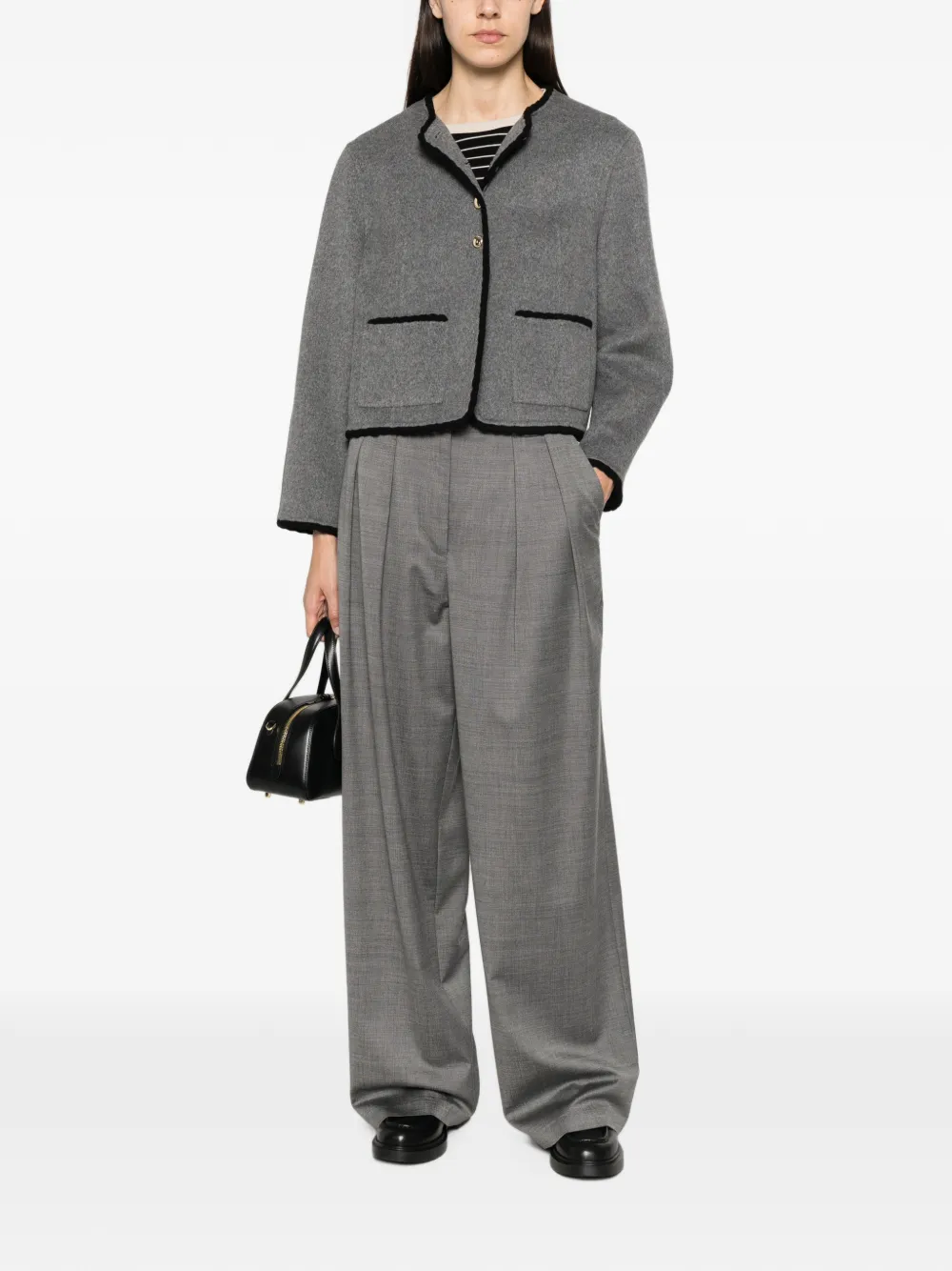 Maje Gardenia braid-trim single-breasted jacket Grijs