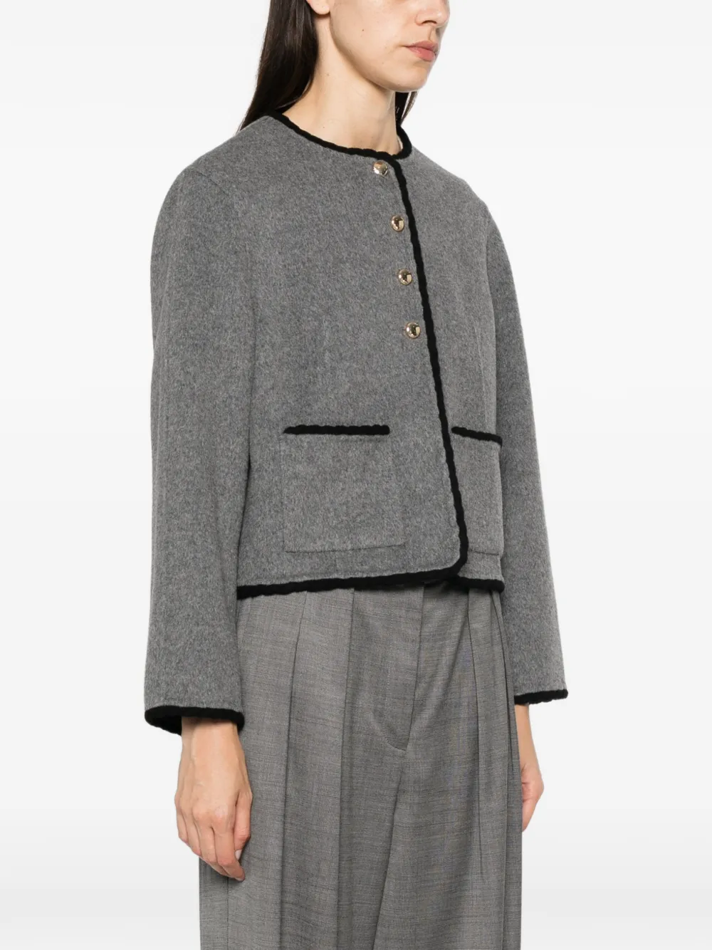 Maje Gardenia braid-trim single-breasted jacket Grijs