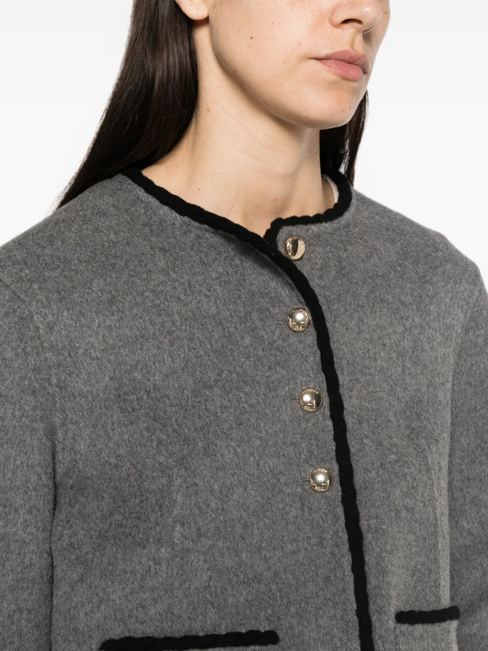 Maje Gardenia braid-trim single-breasted jacket Grijs