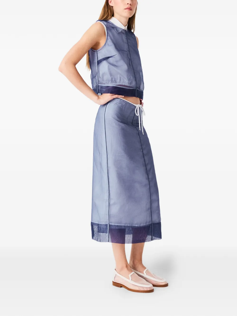Maje x Blanca Miró straight midi-rok met trekkoord Blauw
