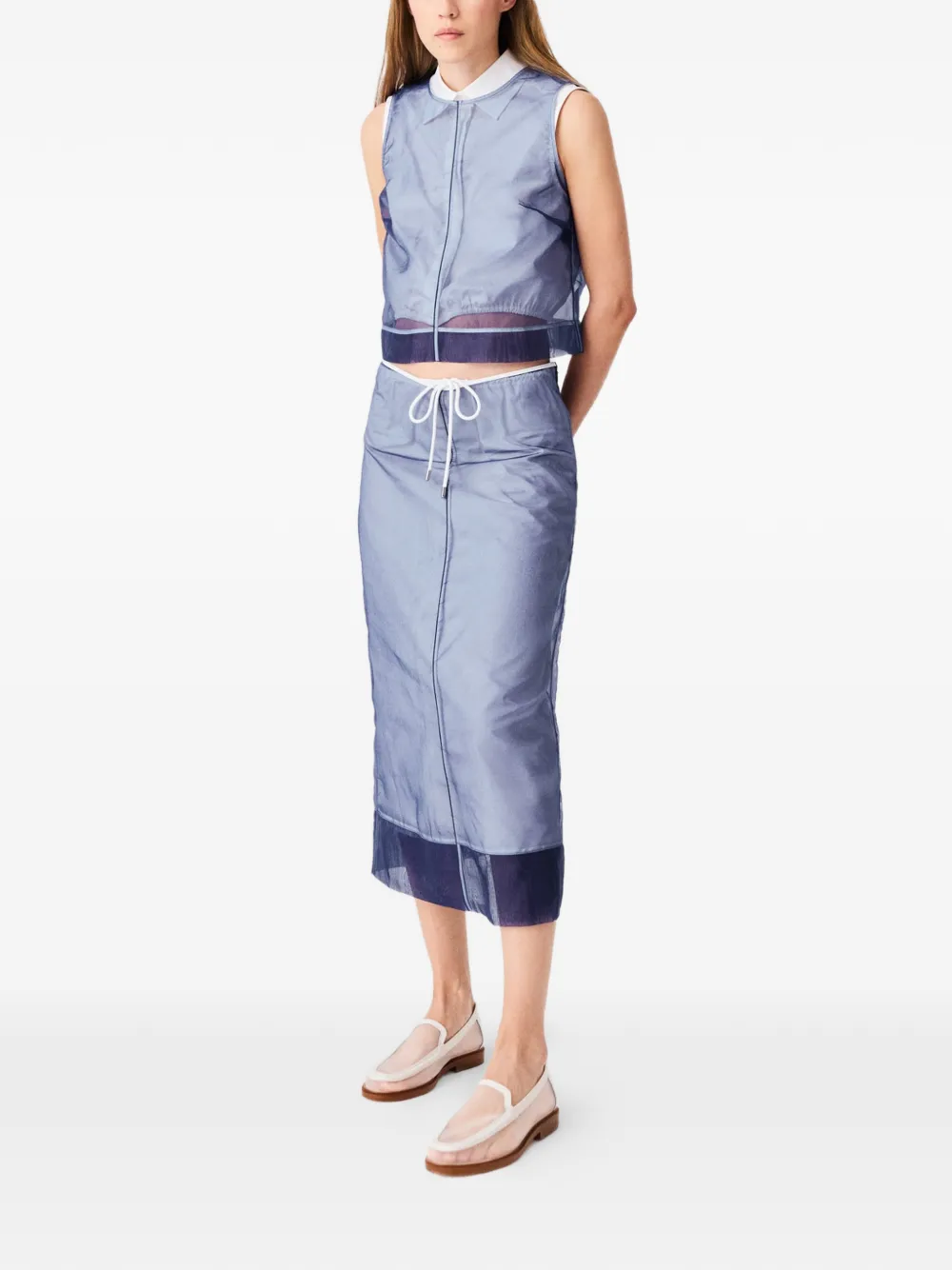 Maje x Blanca Miró straight midi-rok met trekkoord Blauw